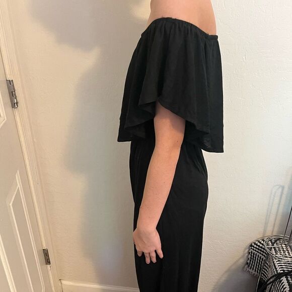 Cupshe Black Ruffle Wide Leg Jumpsuit Festival Contemporary Date Night Vegas - Picture 5 of 16